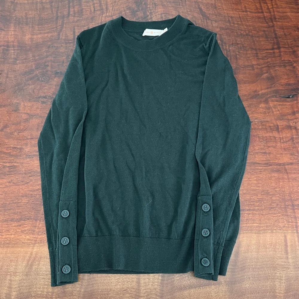 Tory Burch Green Wool Crewneck Sweater